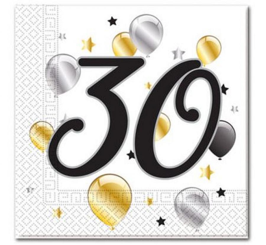 Papieren Servetten 30 Jaar – 33x33 cm (20 stuks)