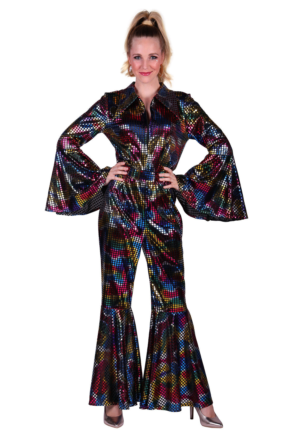 Disco catsuit zwart regenboogglitter - foto 2