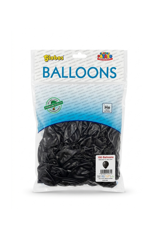 Latex ballonnen metallic zwart 30 cm – 100 stuks