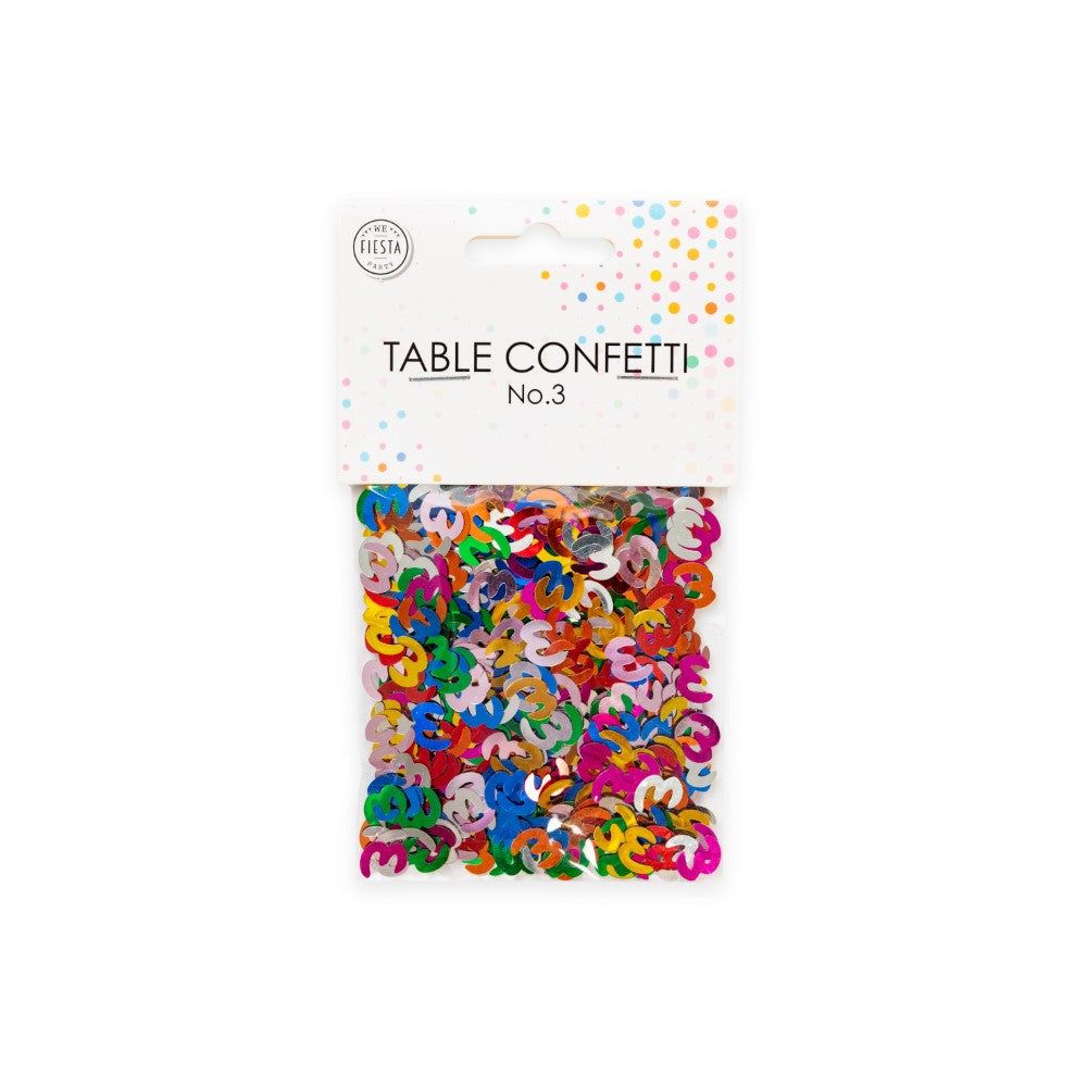 Tafelconfetti cijfer 3 gekleurd, 14 gram