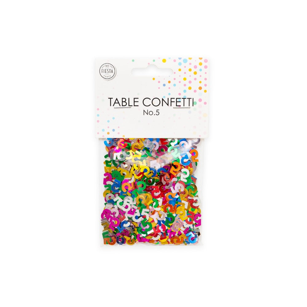 Tafelconfetti cijfer 5 gekleurd, 14 gram