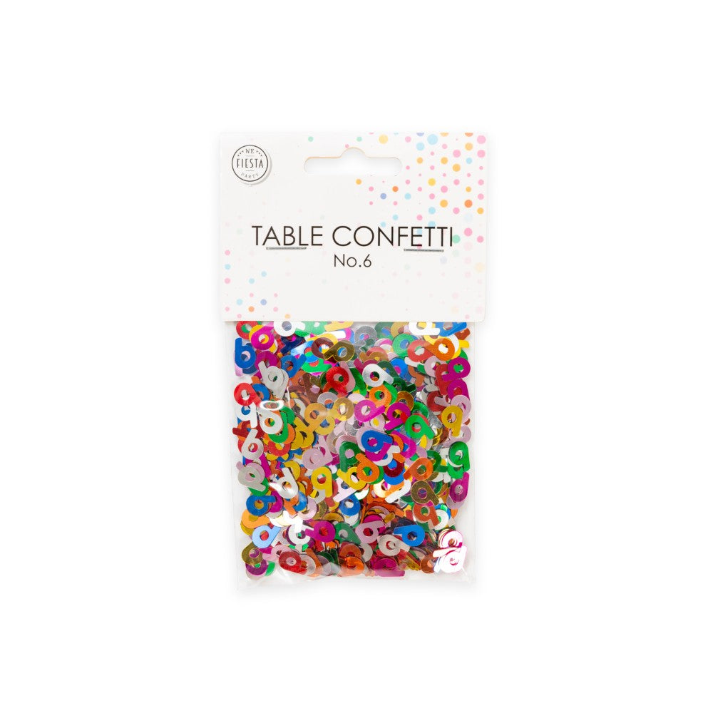 Tafelconfetti cijfer 6 gekleurd, 14 gram