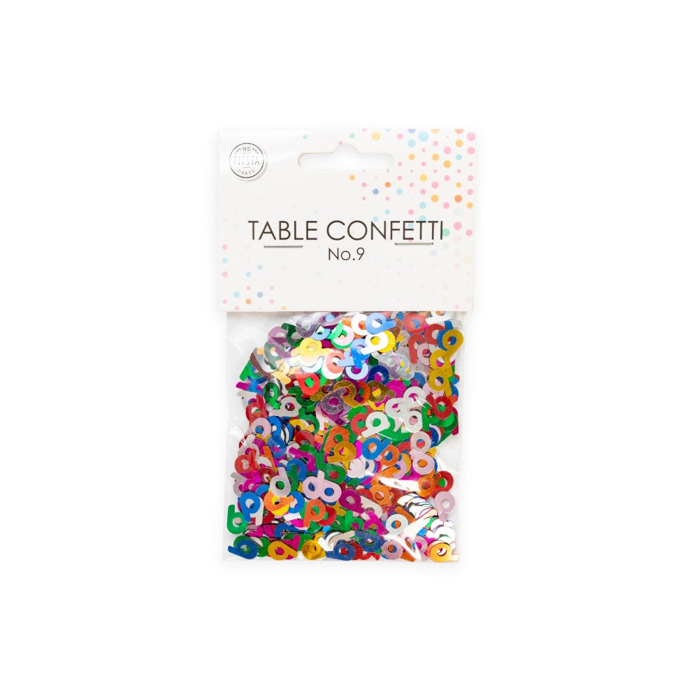 Tafelconfetti cijfer 9 gekleurd, 14 gram