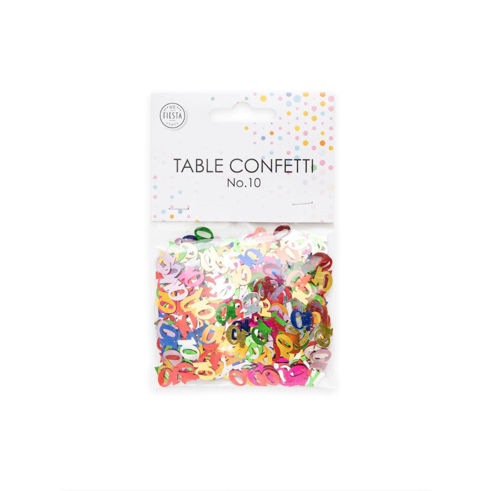 Tafelconfetti cijfer 10 gekleurd, 14 gram