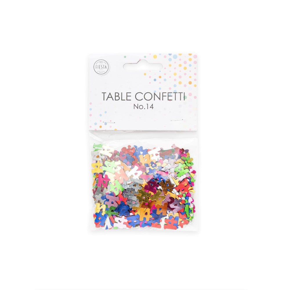 Tafelconfetti cijfer 14 gekleurd, 14 gram