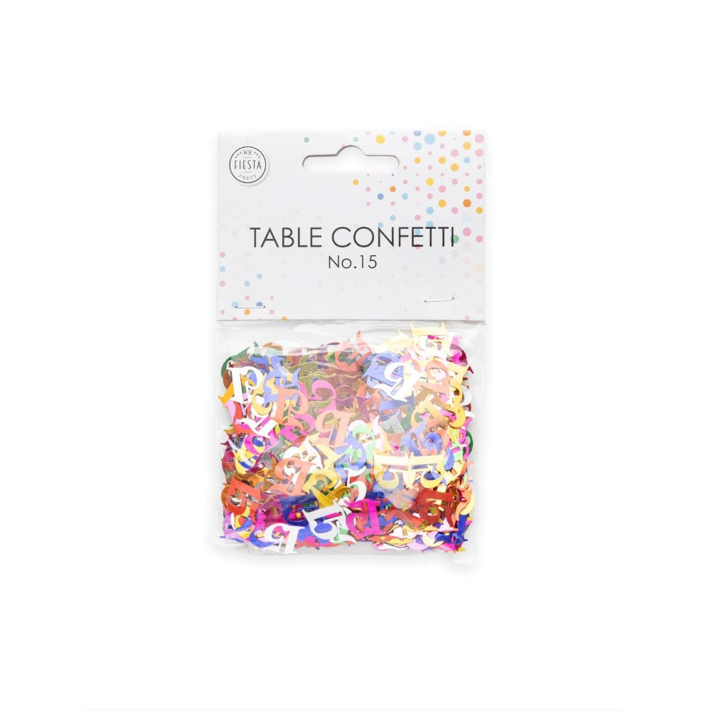Tafelconfetti cijfer 15 gekleurd, 14 gram