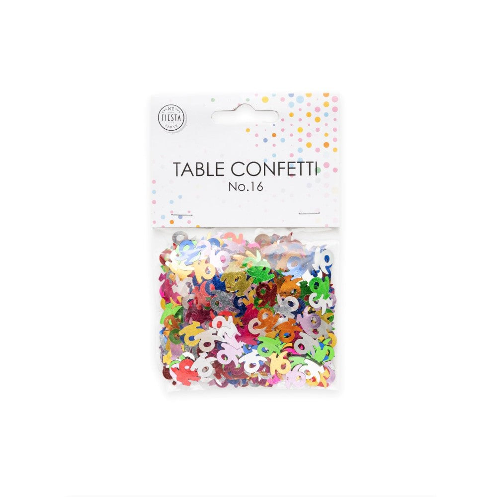 Tafelconfetti cijfer 16 gekleurd, 14 gram
