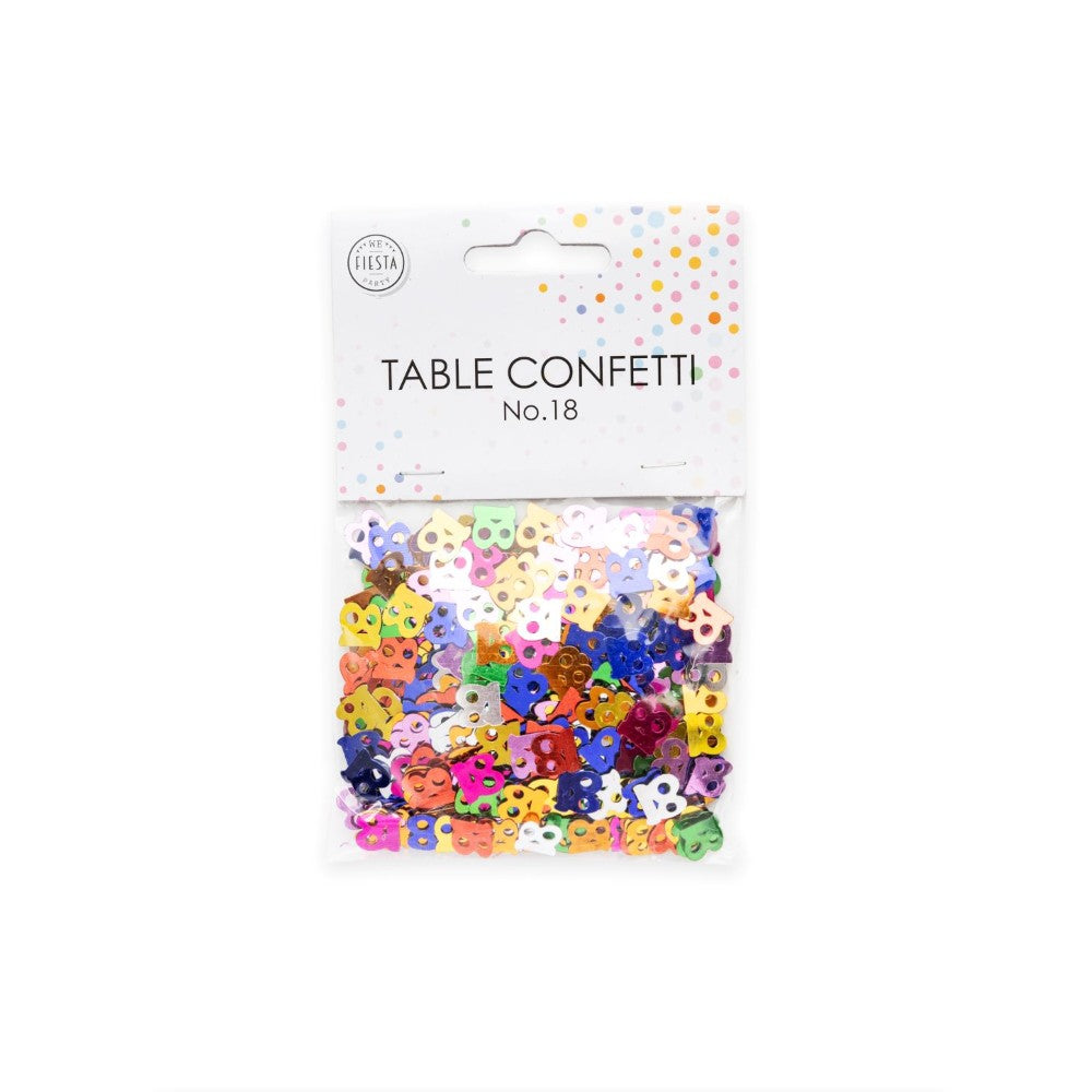 Tafelconfetti cijfer 18 gekleurd, 14 gram
