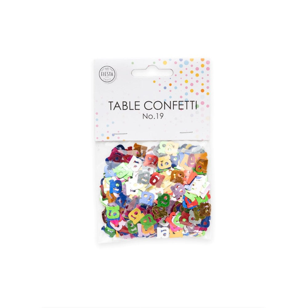 Tafelconfetti cijfer 19 gekleurd, 14 gram