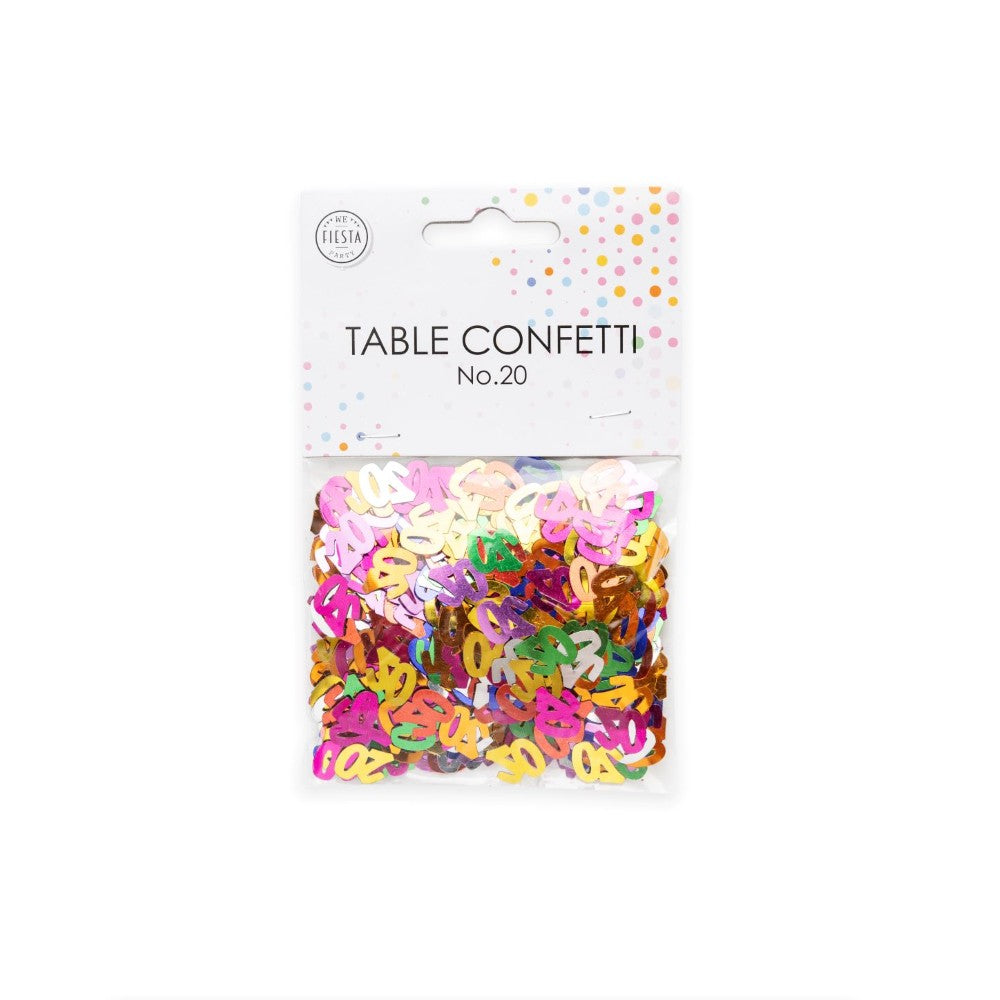 Tafelconfetti cijfer 20 gekleurd, 14 gram
