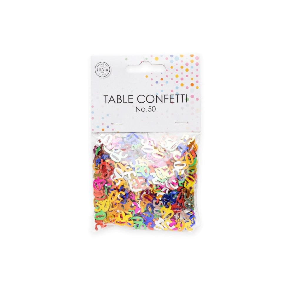 Tafelconfetti cijfer 50 gekleurd, 14 gram