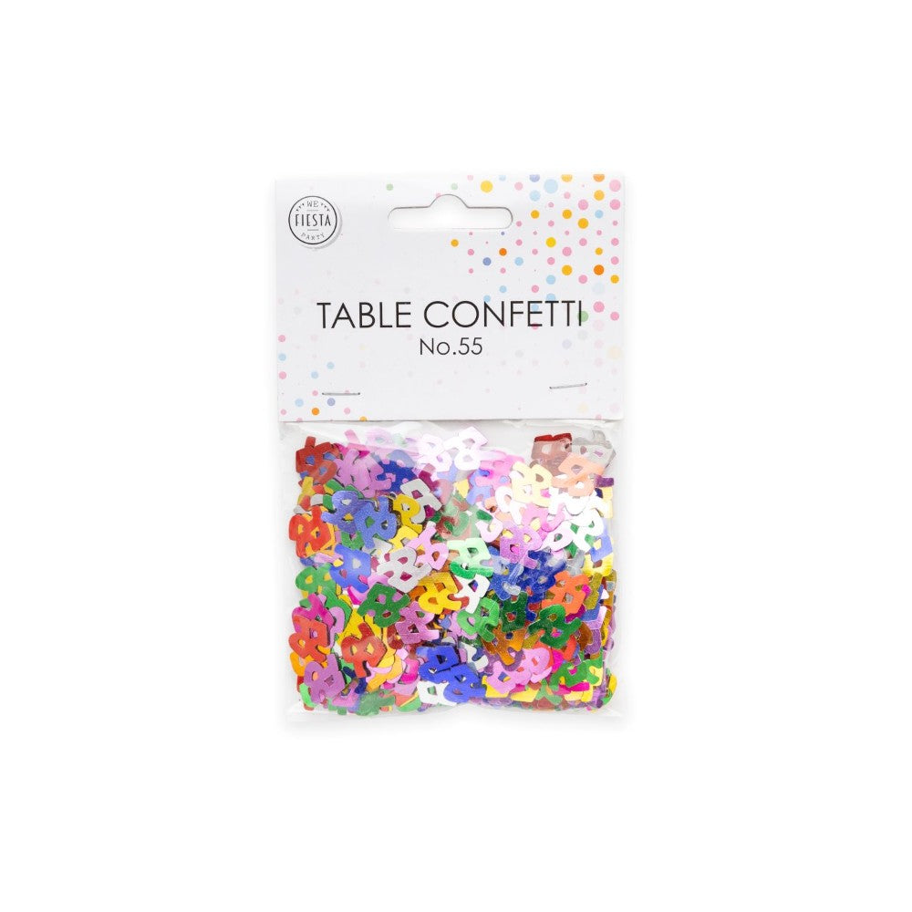 Tafelconfetti cijfer 55 gekleurd, 14 gram