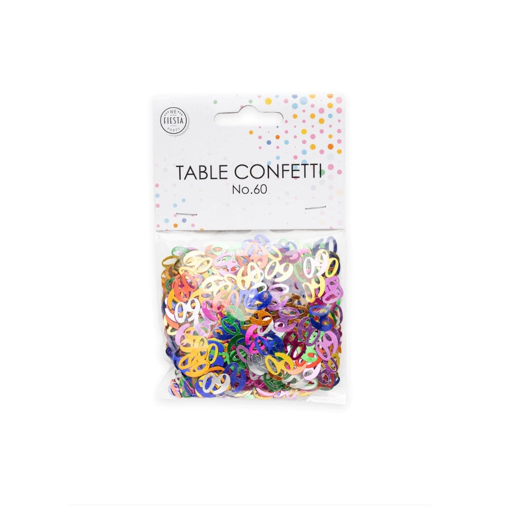 Tafelconfetti cijfer 60 gekleurd, 14 gram
