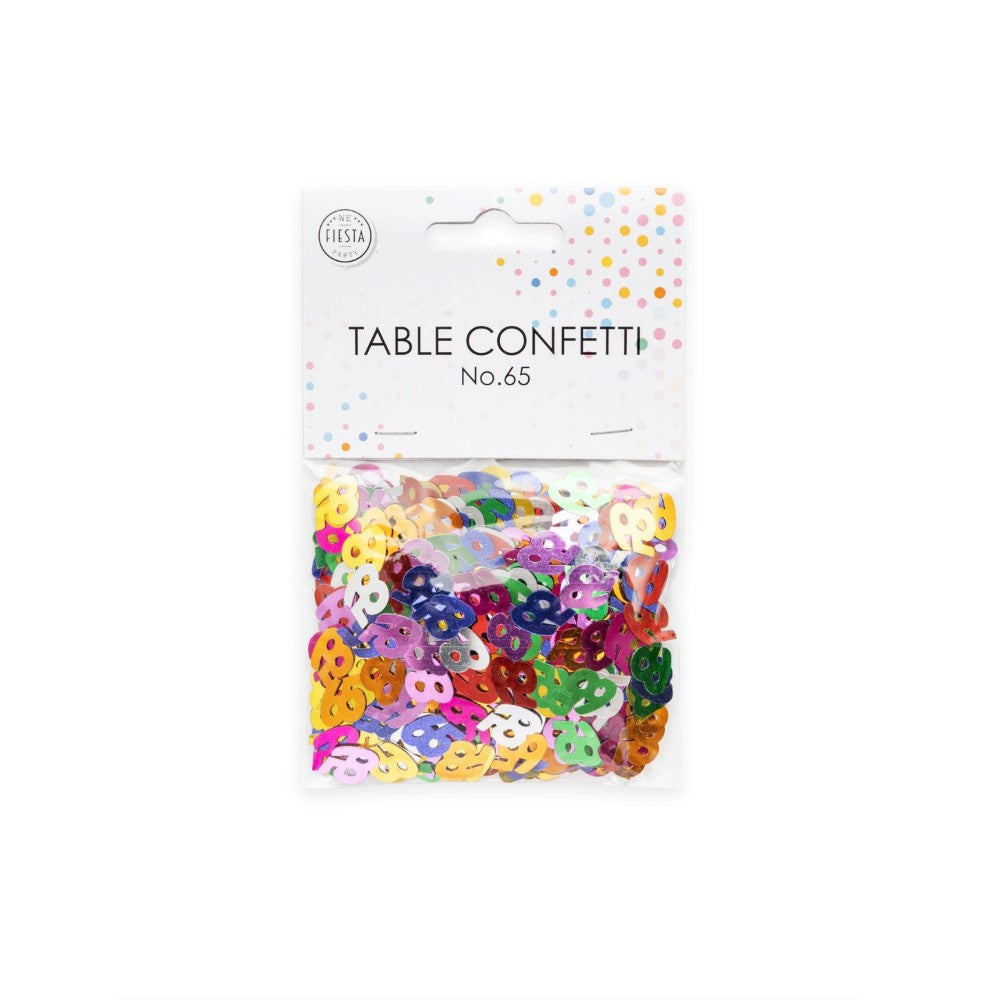 Tafelconfetti cijfer 65 gekleurd, 14 gram