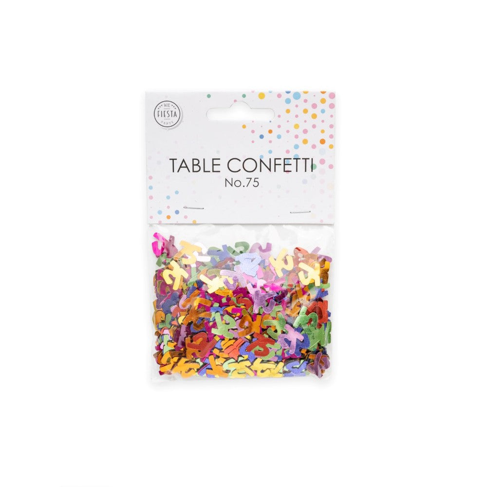 Tafelconfetti cijfer 75 gekleurd, 14 gram