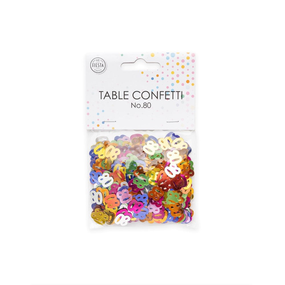 Tafelconfetti cijfer 80 gekleurd, 14 gram