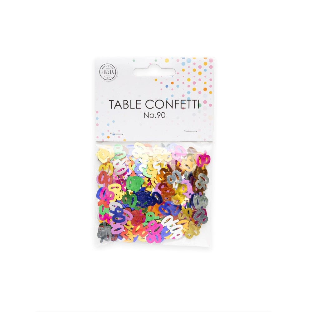 Tafelconfetti cijfer 90 gekleurd, 14 gram