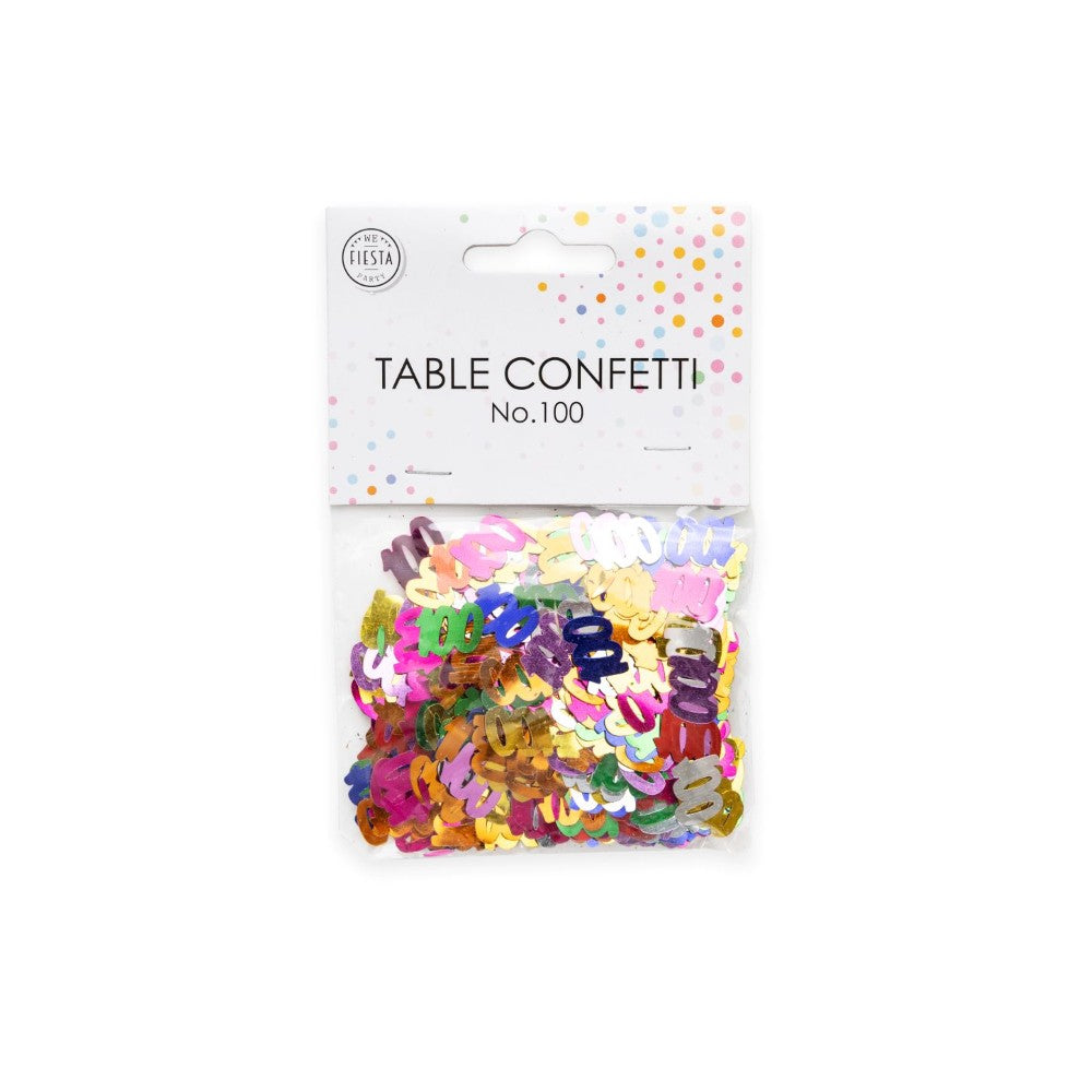 Tafelconfetti cijfer 100 gekleurd, 14 gram