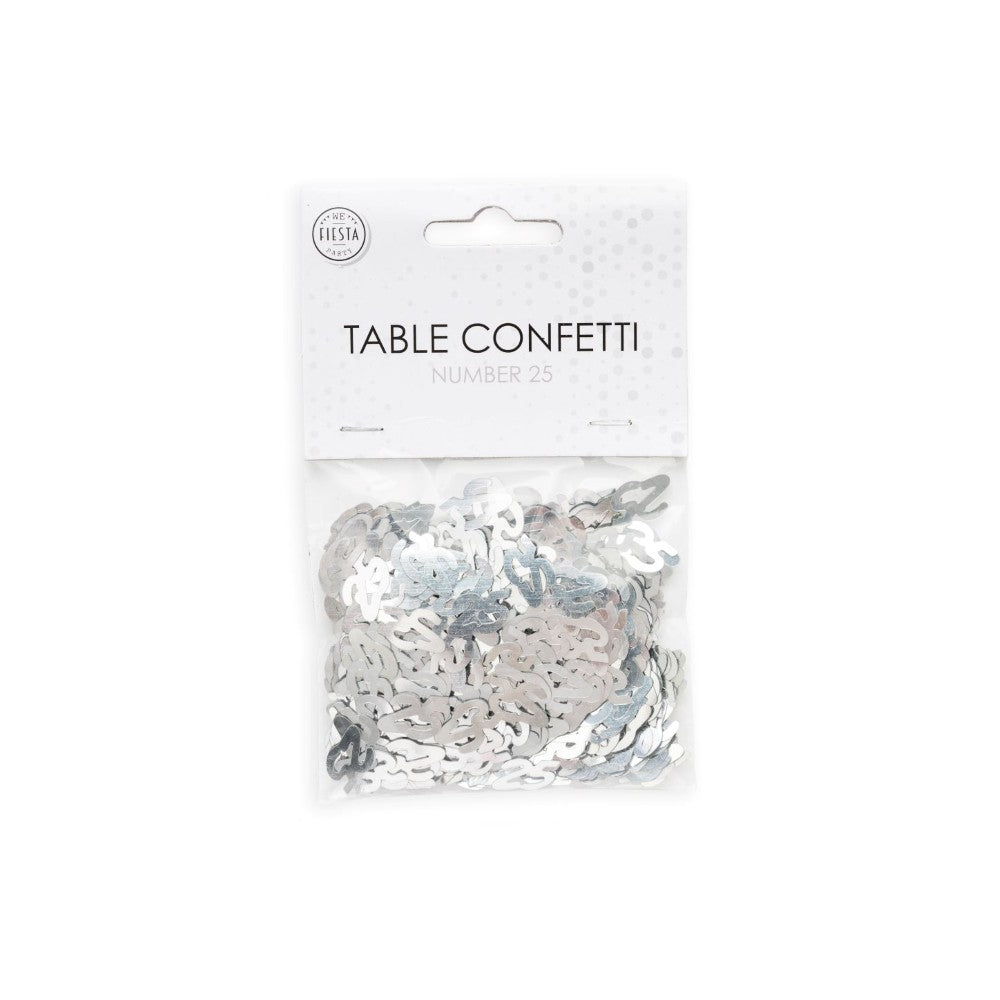 Tafelconfetti cijfer 25 zilver, 14 gram