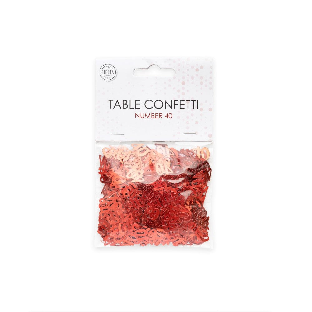 Tafelconfetti cijfer 40 rood, 14 gram