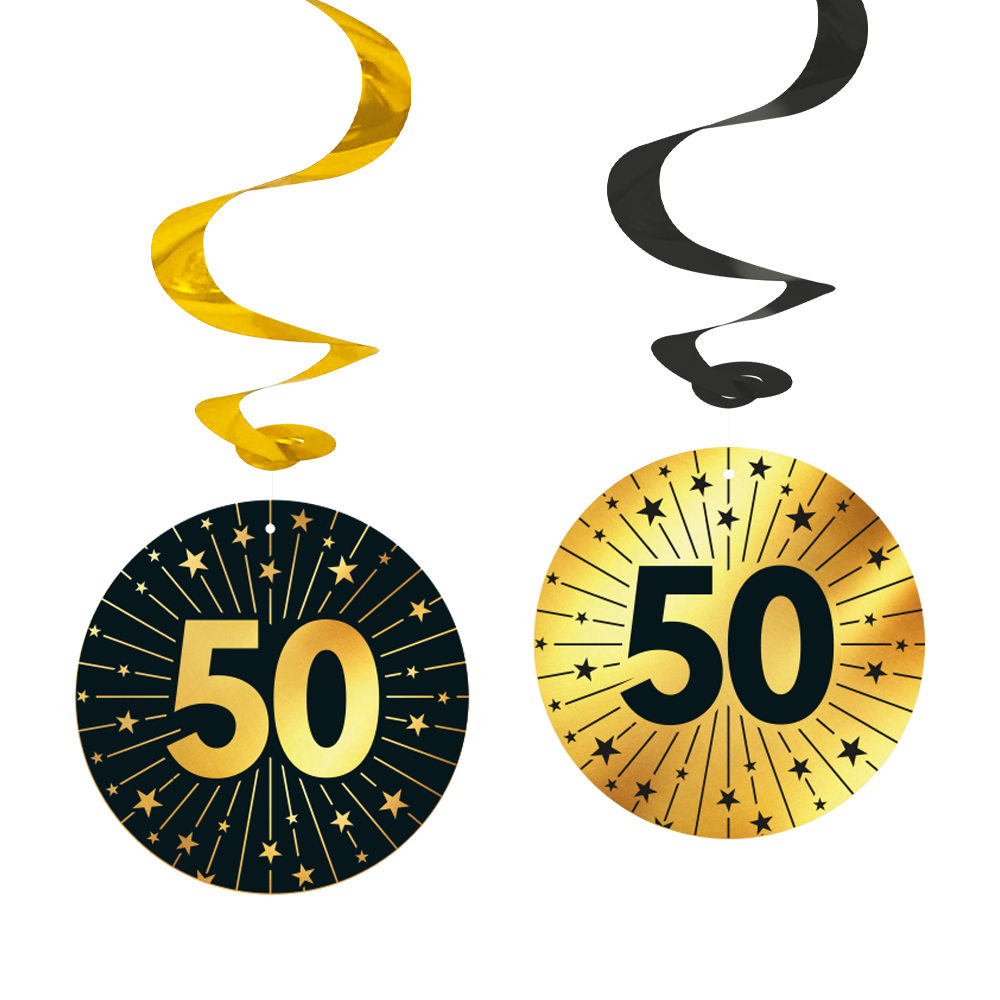 Hangdecoratie swirls 50 zwart-goud (4 stuks)