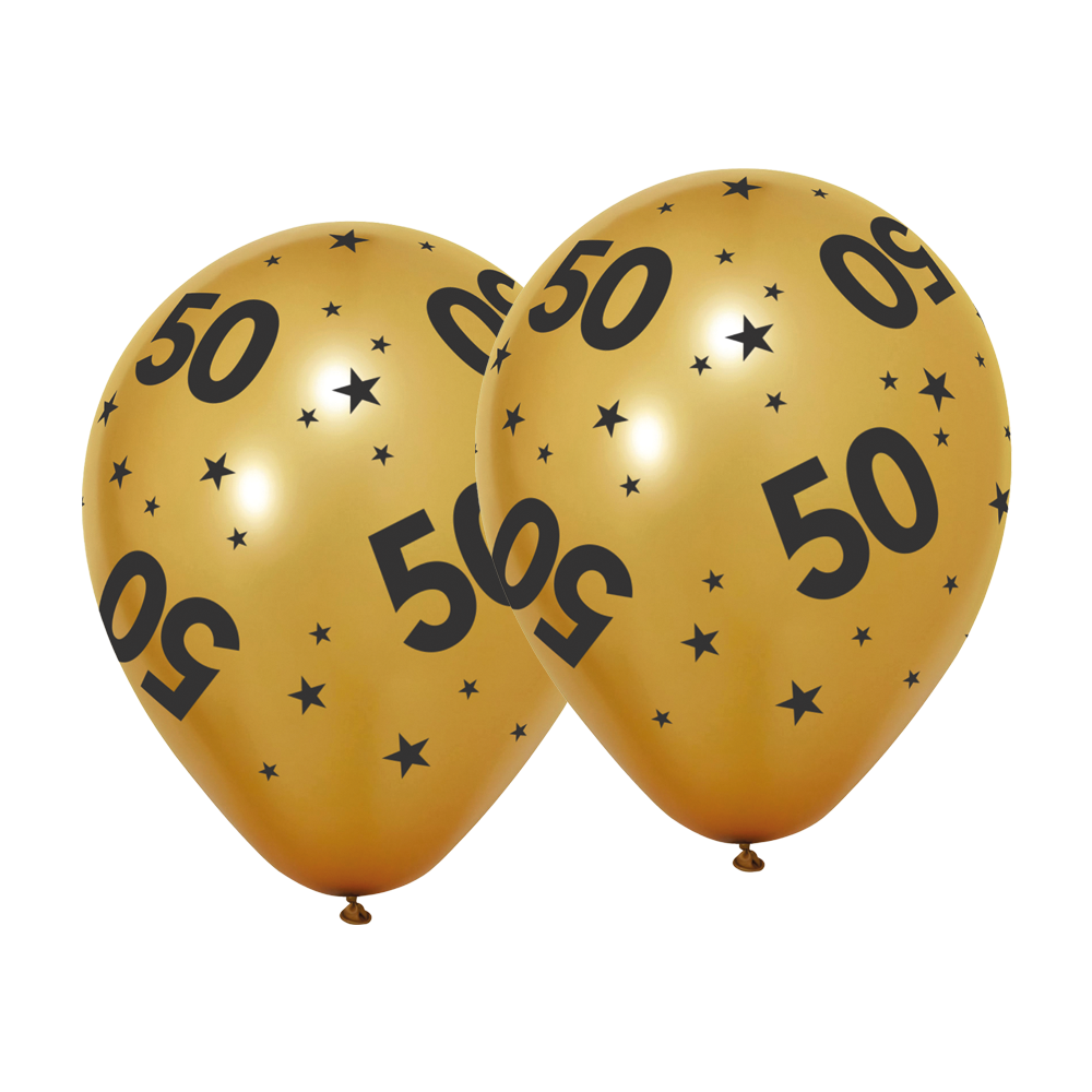 Gouden ballonnen 50 jaar, 6 stuks van 30 cm