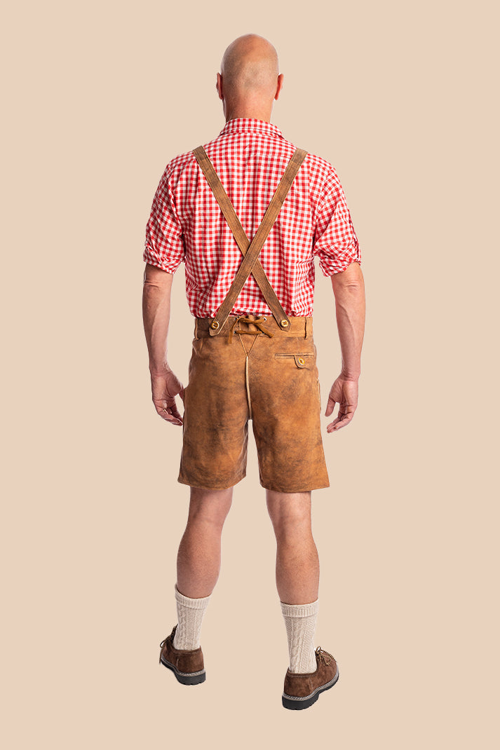 Lederhosen Arnaud, zijaanzicht met zak