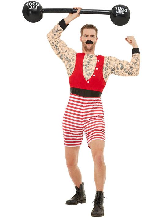 Kostuum sterke man deluxe rood-wit heren