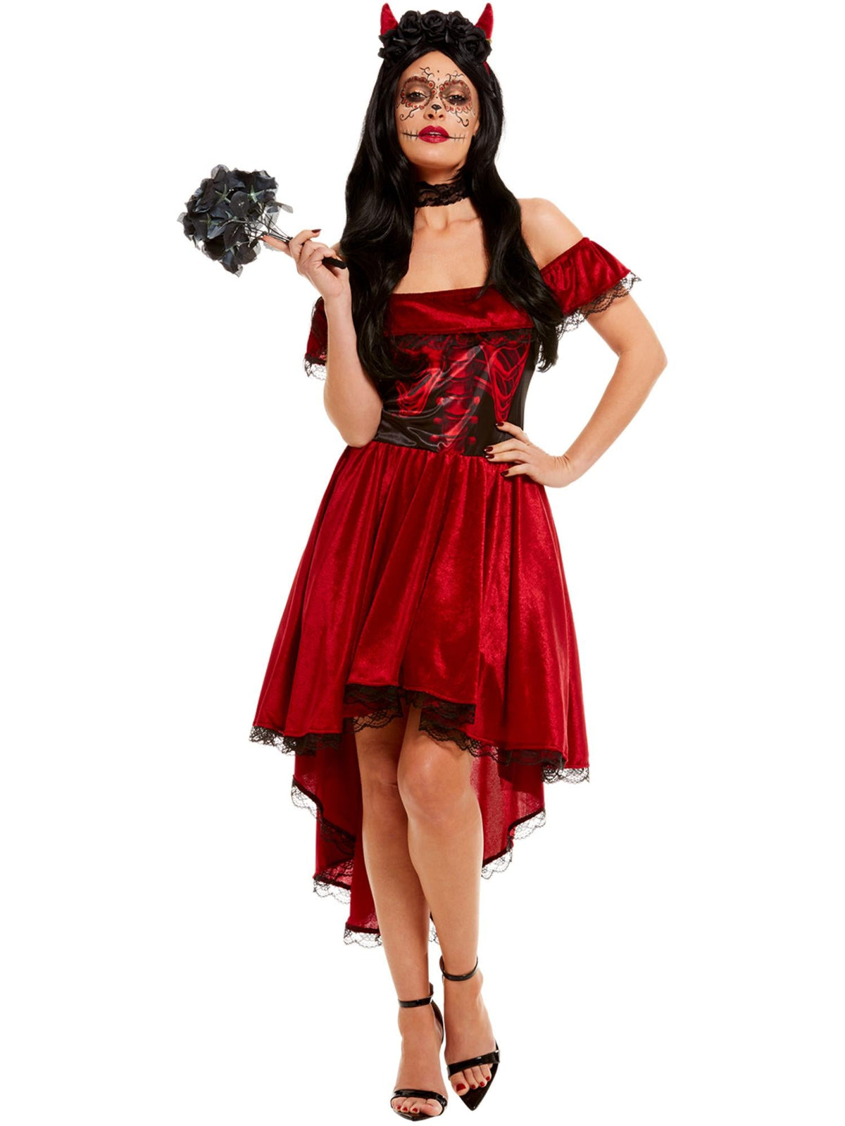Kostuum Day of the Dead duivel rood dames (3-delig) - foto 4
