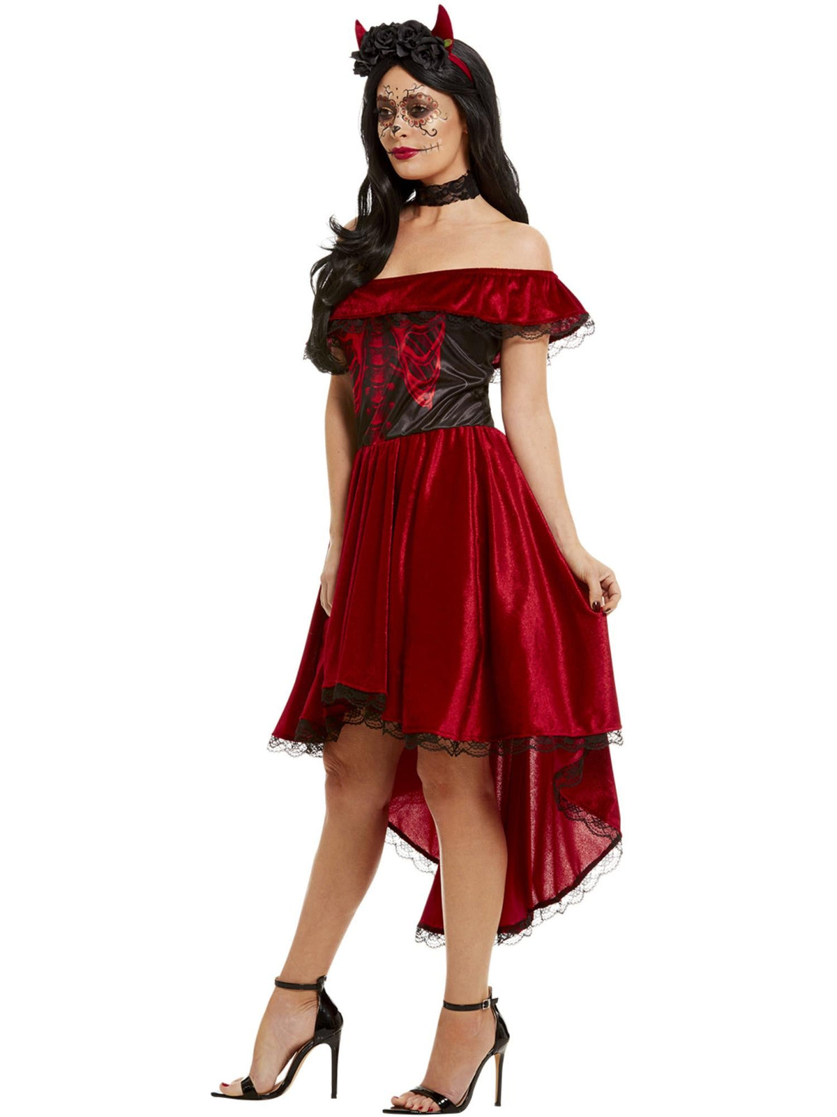 Kostuum Day of the Dead duivel rood dames (3-delig) - foto 3