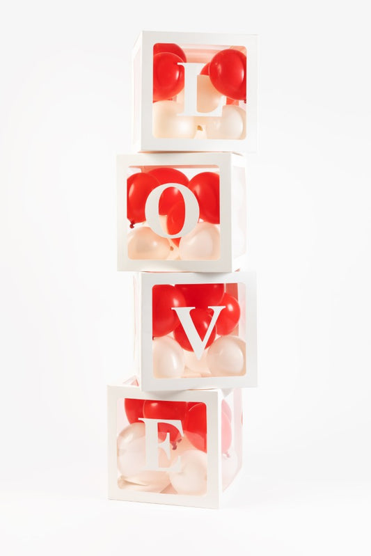 Ballonboxen met LOVE- en BABY-letters (4 stuks)