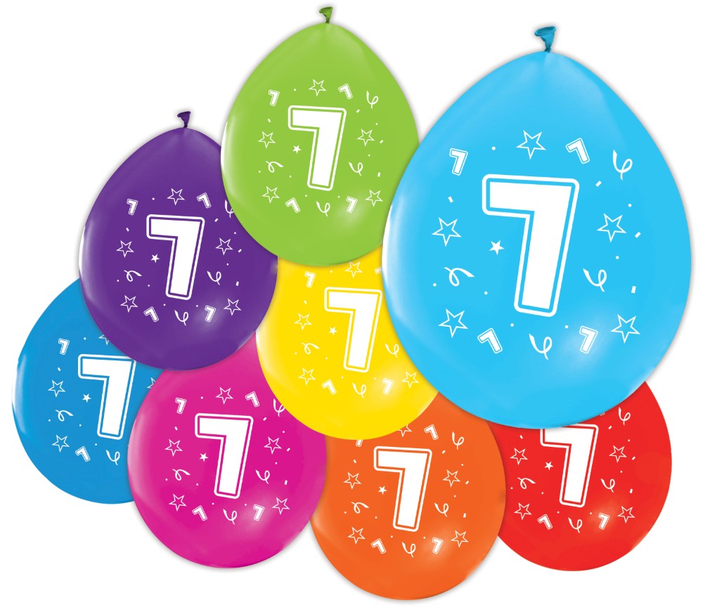 Gekleurde verjaardagsballonnen 7 jaar, 8 stuks van 30 cm — tweede productfoto