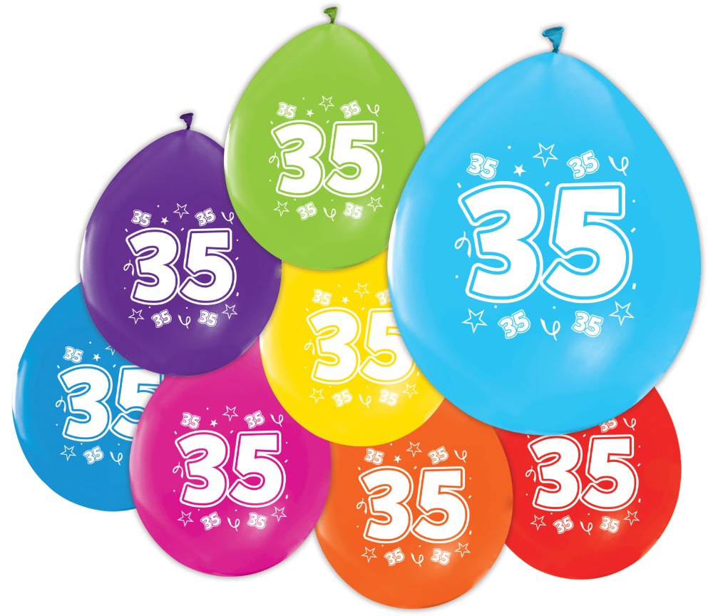 Gekleurde verjaardagsballonnen 35 jaar, 8 stuks van 30 cm — tweede productfoto