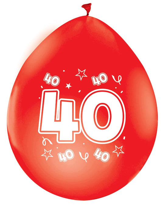 Metallic robijnrode ballonnen 40 jaar, 8 stuks van 30 cm