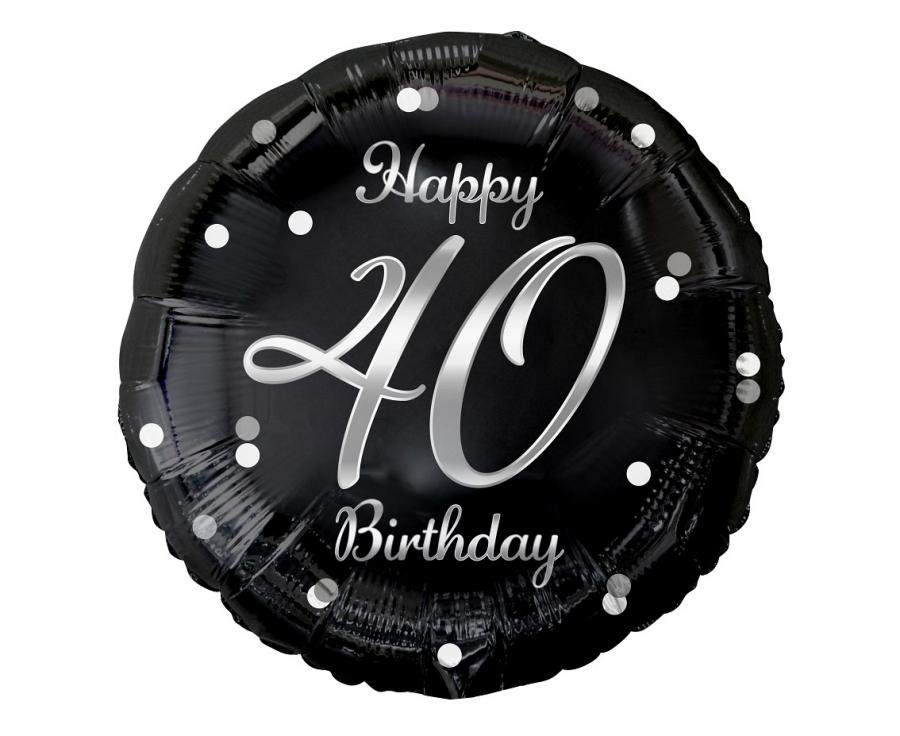 Folieballon Happy 40 Birthday Zwart Zilver 46 cm