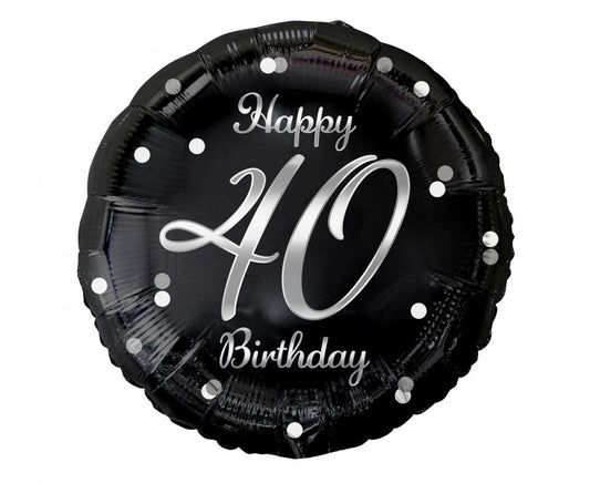 Folieballon Happy 40 Birthday Zwart Zilver 46 cm