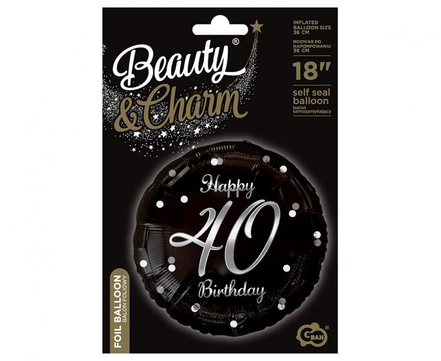 Folieballon Happy 40 Birthday Zwart Zilver 46 cm