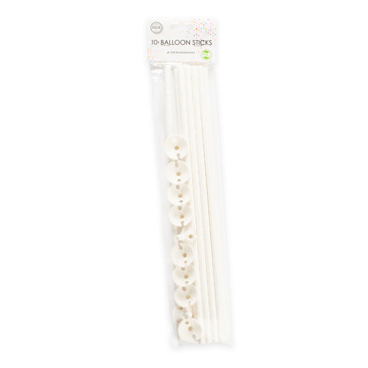 Ballonstokjes papier 40 cm wit (10 stuks)