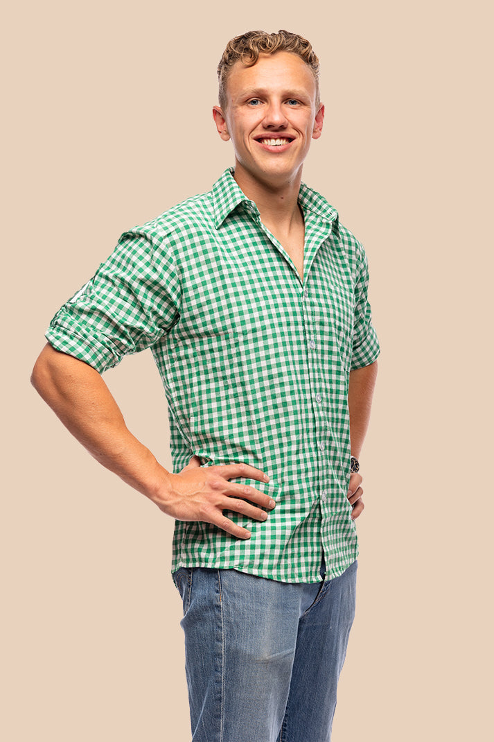 Tiroler overhemd Jenne in groen geruit, Oktoberfest herenkleding