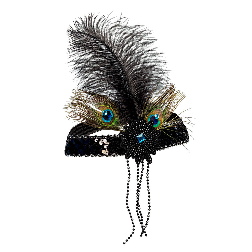 Hoofdband flapper Iris zwart met veren - foto 2