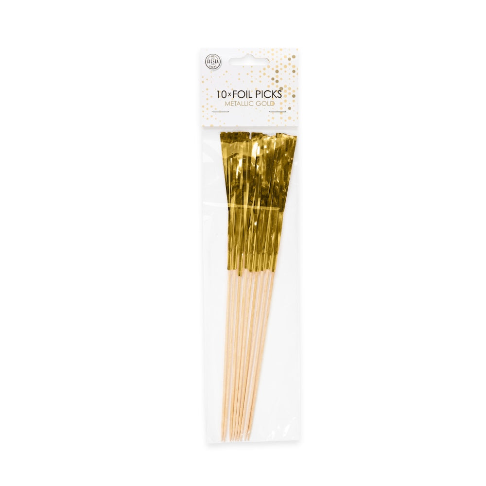 Folie cocktailprikkers 24 cm goud (10 stuks) - foto 2