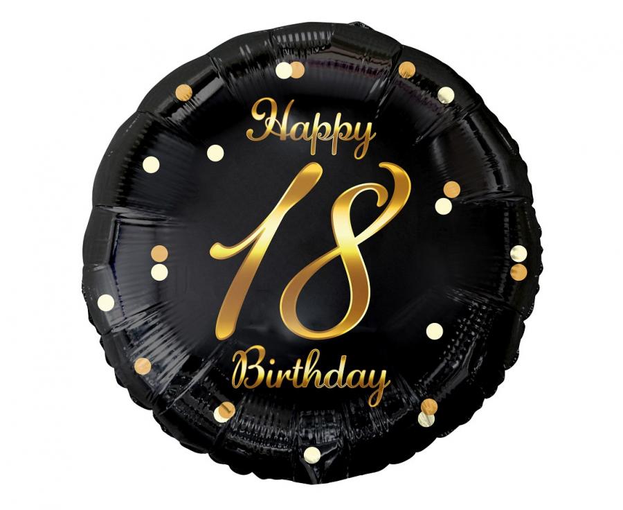 Folieballon Happy 18 Birthday Zwart Goud 46 cm