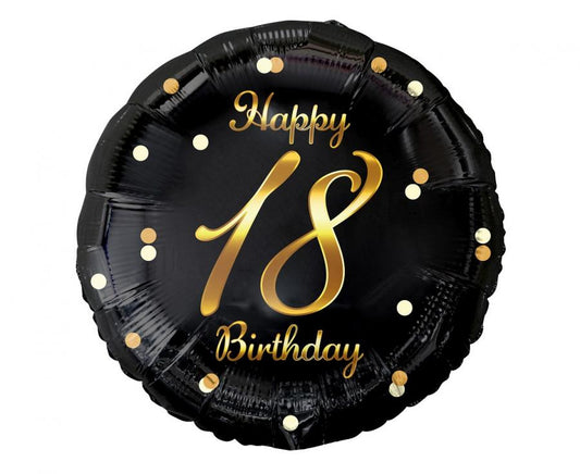 Folieballon Happy 18 Birthday Zwart Goud 46 cm