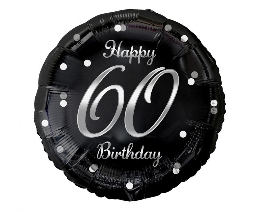 Folieballon Happy 60 Birthday Zwart Zilver 46 cm