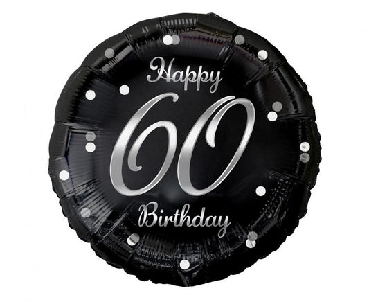 Folieballon Happy 60 Birthday Zwart Zilver 46 cm