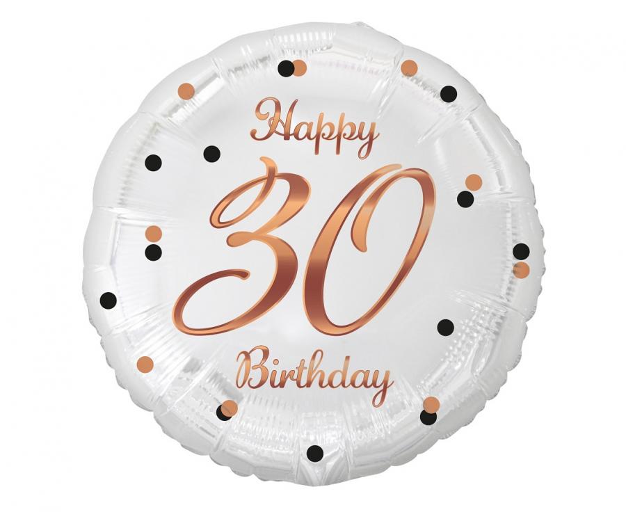 Folieballon Happy 30 Birthday Wit Roségoud 46 cm