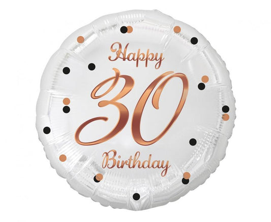 Folieballon Happy 30 Birthday Wit Roségoud 46 cm