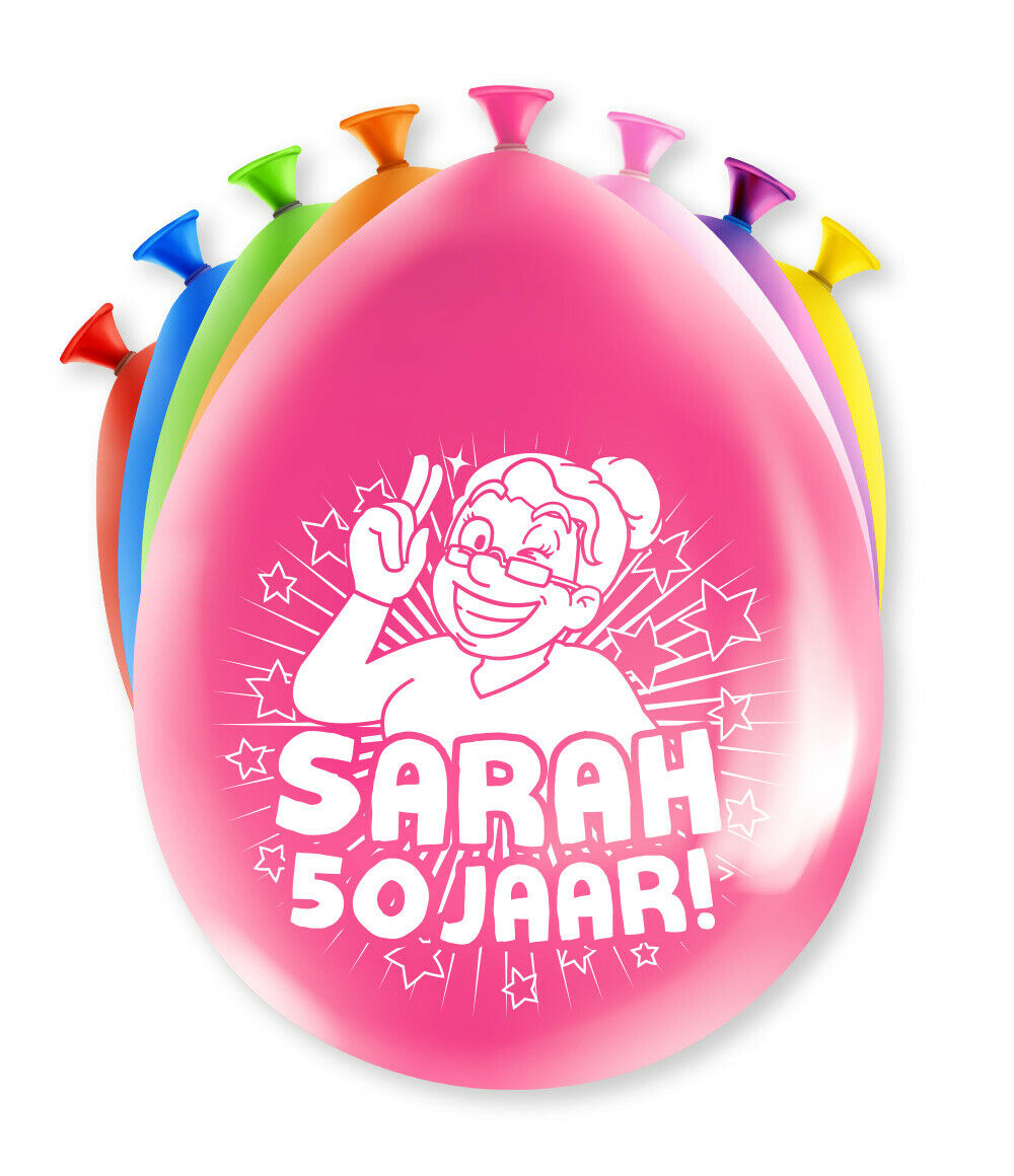 Ballonnen Sarah 50 jaar 8 stuks