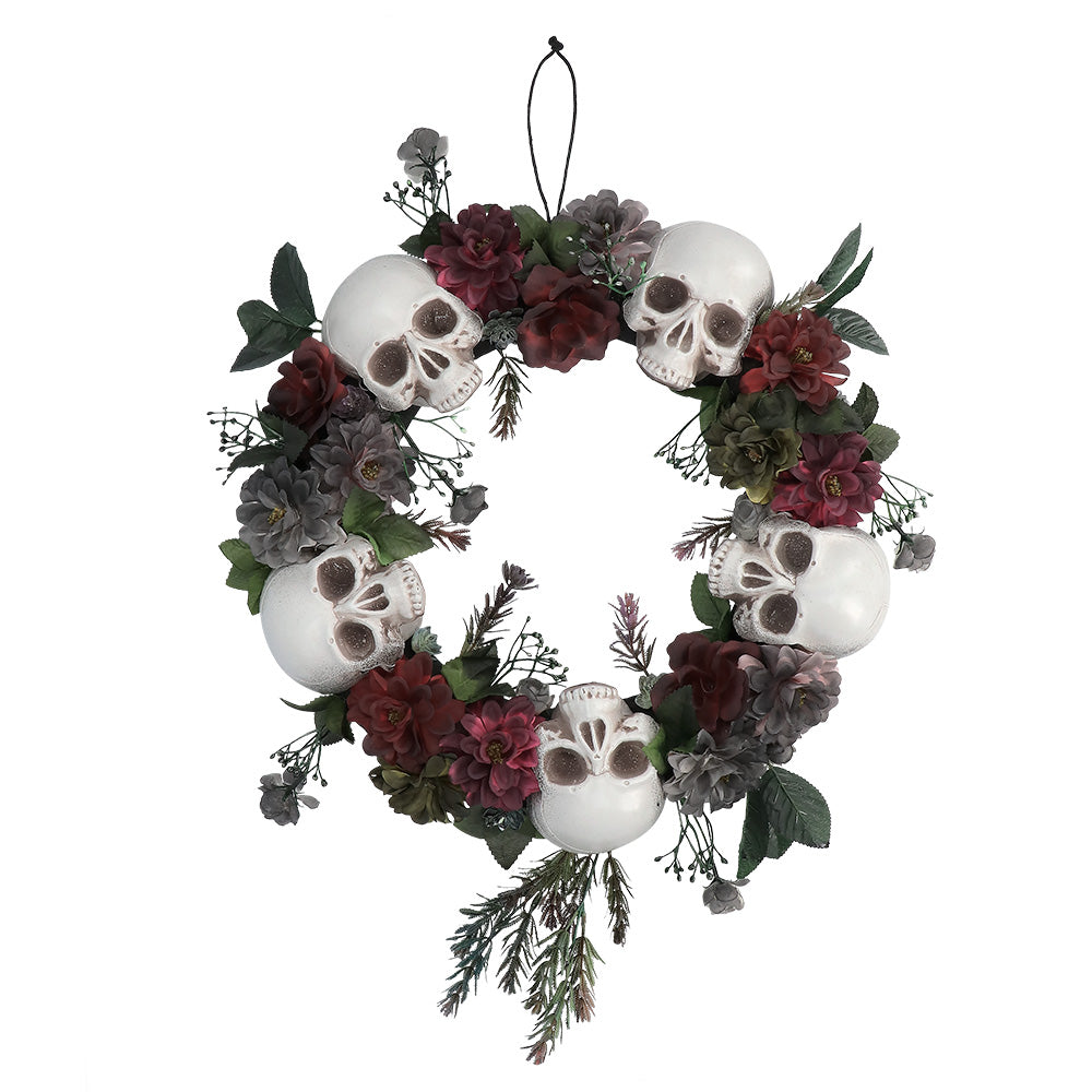 Deurkrans schedels en rozen 40 cm