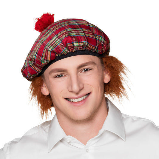 Baret Schotse ruit met rood haar